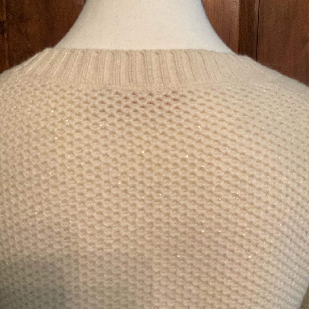 Tory Burch Cream Sweater with Gray Logo & Shimmery gold threading - Picture 11 of 16